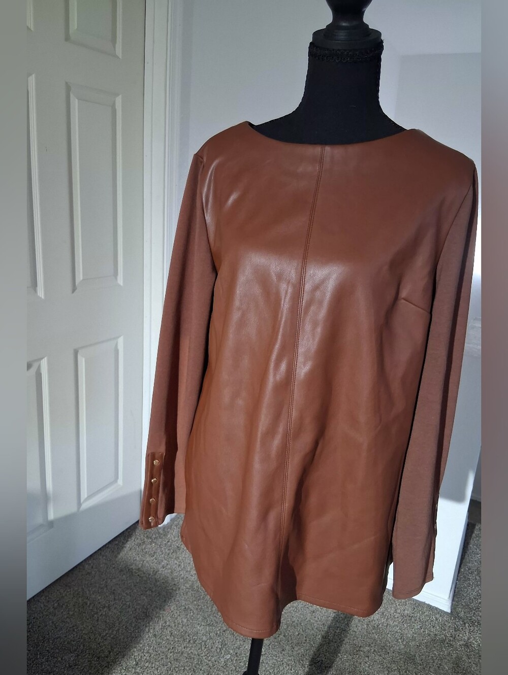 NWOT- Women's Brown Faux Leather Tunic Jacket